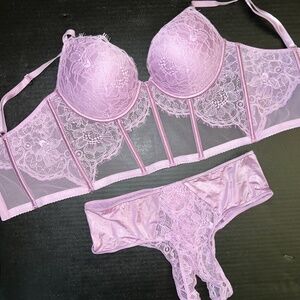 Victoria's Secret Push-Up Corset Top 34D and Crotchless Panty Large Set